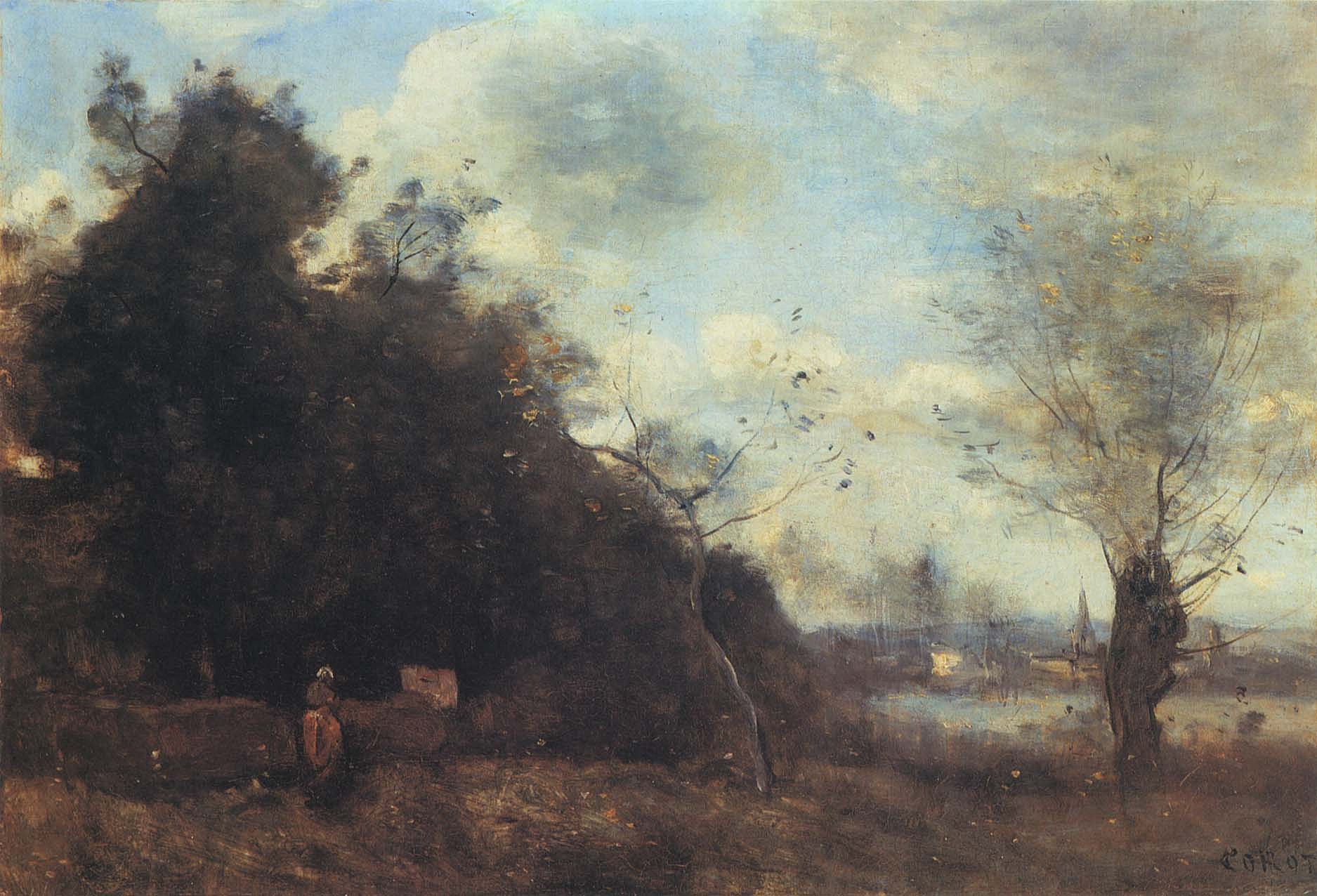 Jean Baptiste Camille Corot,  Les Prés au Vieux Saule , 1870-73  Oil on canvas, 13 1/4 x 17 1/4 in.