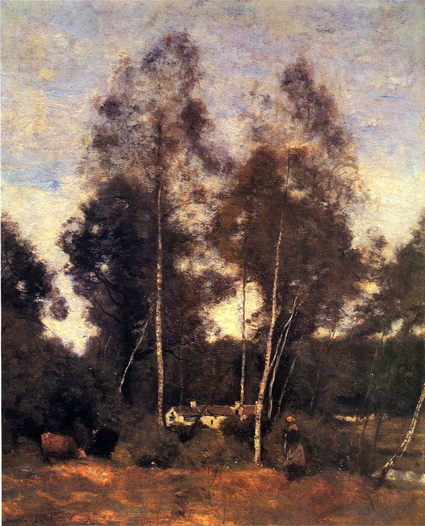 Jean Baptiste Camille Corot,  Clairiere du Bois Pierre, aux Evaux, Près Chateau-Thierry111 , 1855-65  Oil on canvas, 16 x 12 5/8 x 1/2 in. EDIT